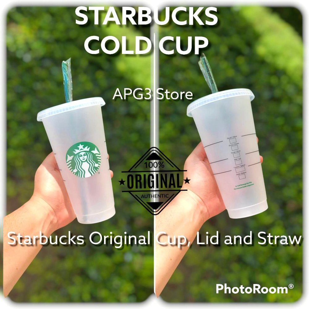 STARBUCKS Reusable Venti 24 OZ Frosted Ice Cold Drink Cup With Lid & Straw